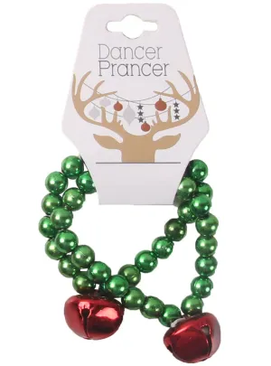 Christmas Jingle Green Bead Bracelet with Red Bells