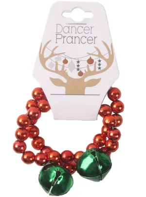 Christmas Jingle Red Bead Bracelet with Green Bells