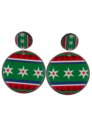 Christmas Red and Green Nordic Print Earrings
