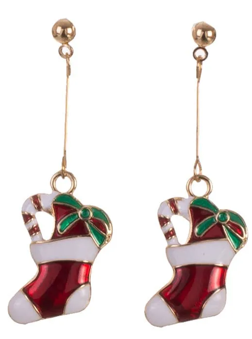 Christmas Stockings Red and Green Enamel Drop Earrings