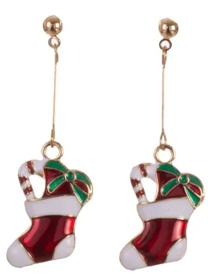 Christmas Stockings Red and Green Enamel Drop Earrings