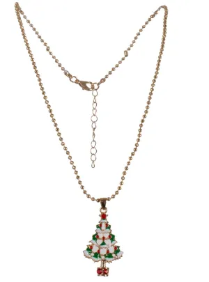 Christmas Tree Pendant on Gold Bead Necklace