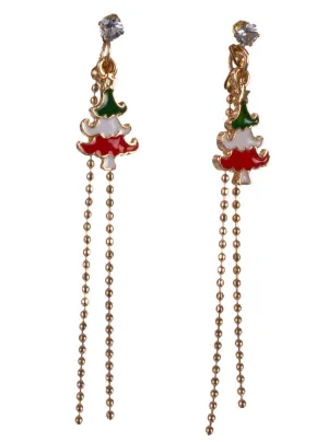 Christmas Trees 7cm Gold Dangling Earrings