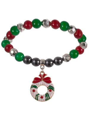 Christmas Wreath Red and Green Beaded Christmas Bracelet