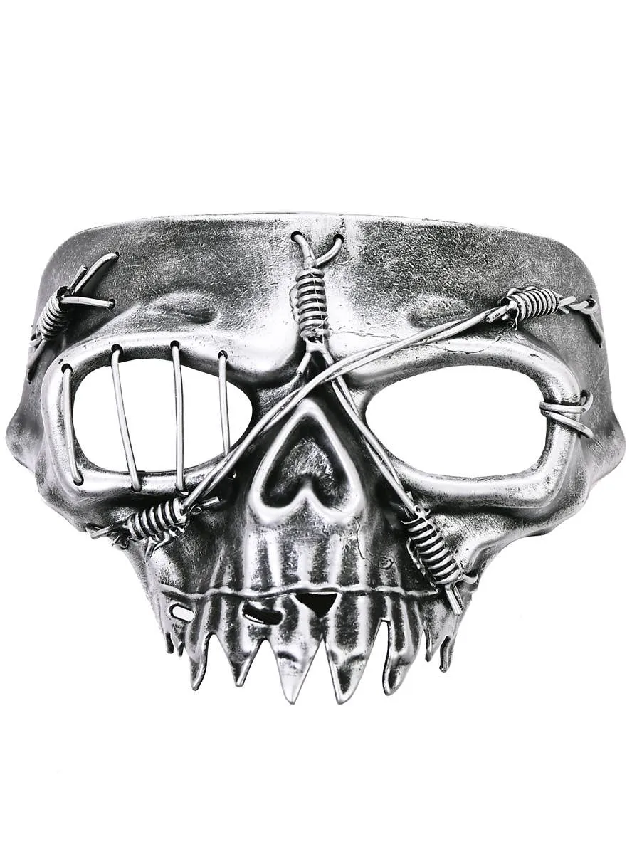 Chrome Silver Skeleton Face Halloween Costume Mask