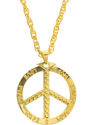 Chunky Gold Hippie Peace Sign Costume Necklace