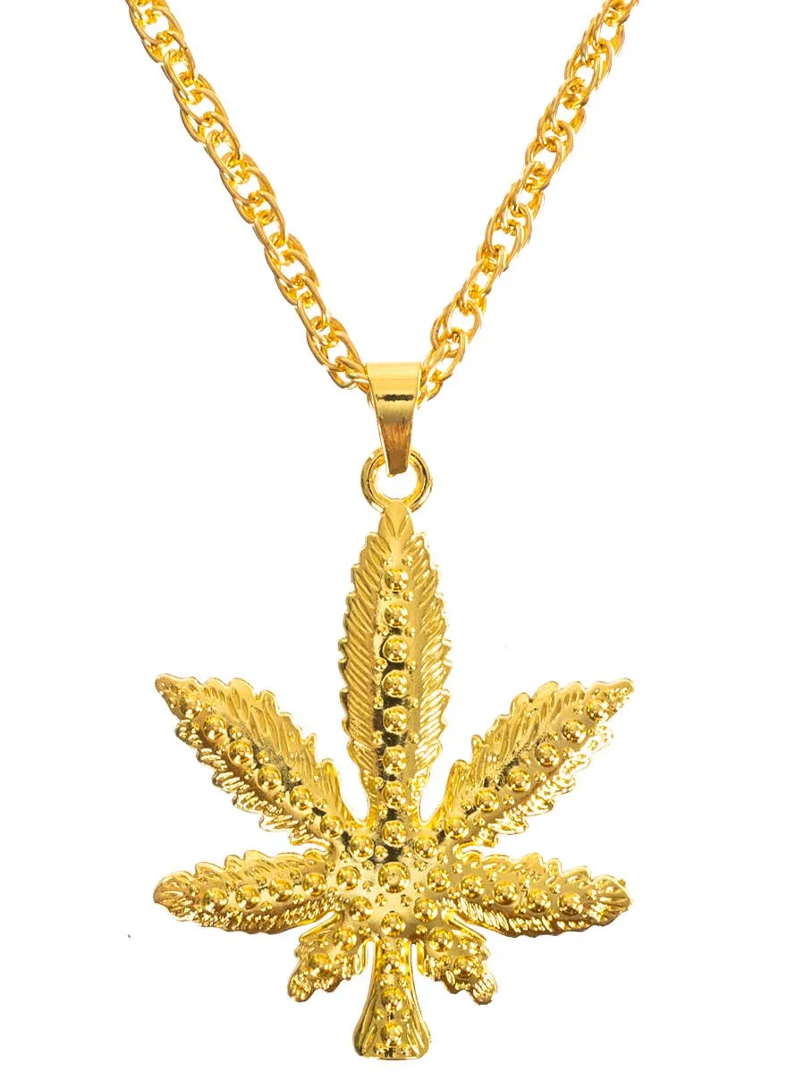 Chunky Gold Marijuana Leaf Hippie Costume Necklace
