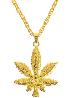 Chunky Gold Marijuana Leaf Hippie Costume Necklace