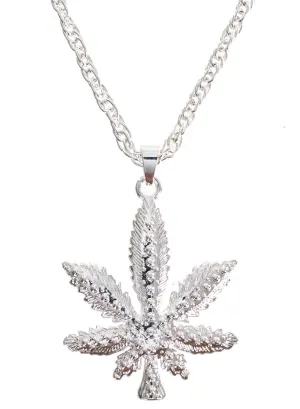 Chunky Silver Marijuana Leaf Hippie Costume Necklace