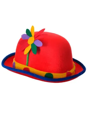 Circus Clown Bowler Costume Hat With Colourful Flower