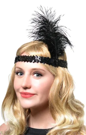 Classic 1920s Black Sequin Headband Costume Accessory