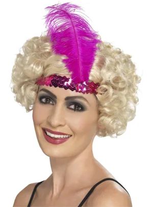 Classic 1920s Pink Sequin Feather Flapper Headband