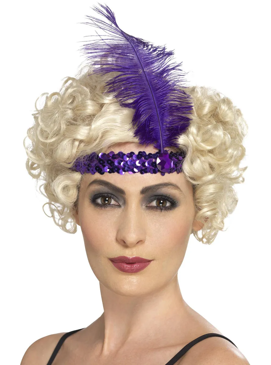 Classic 1920s Purple Sequin Feather Flapper Headband