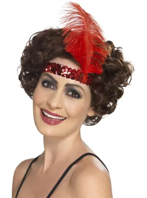 Classic 1920s Red Sequin Feather Flapper Headband