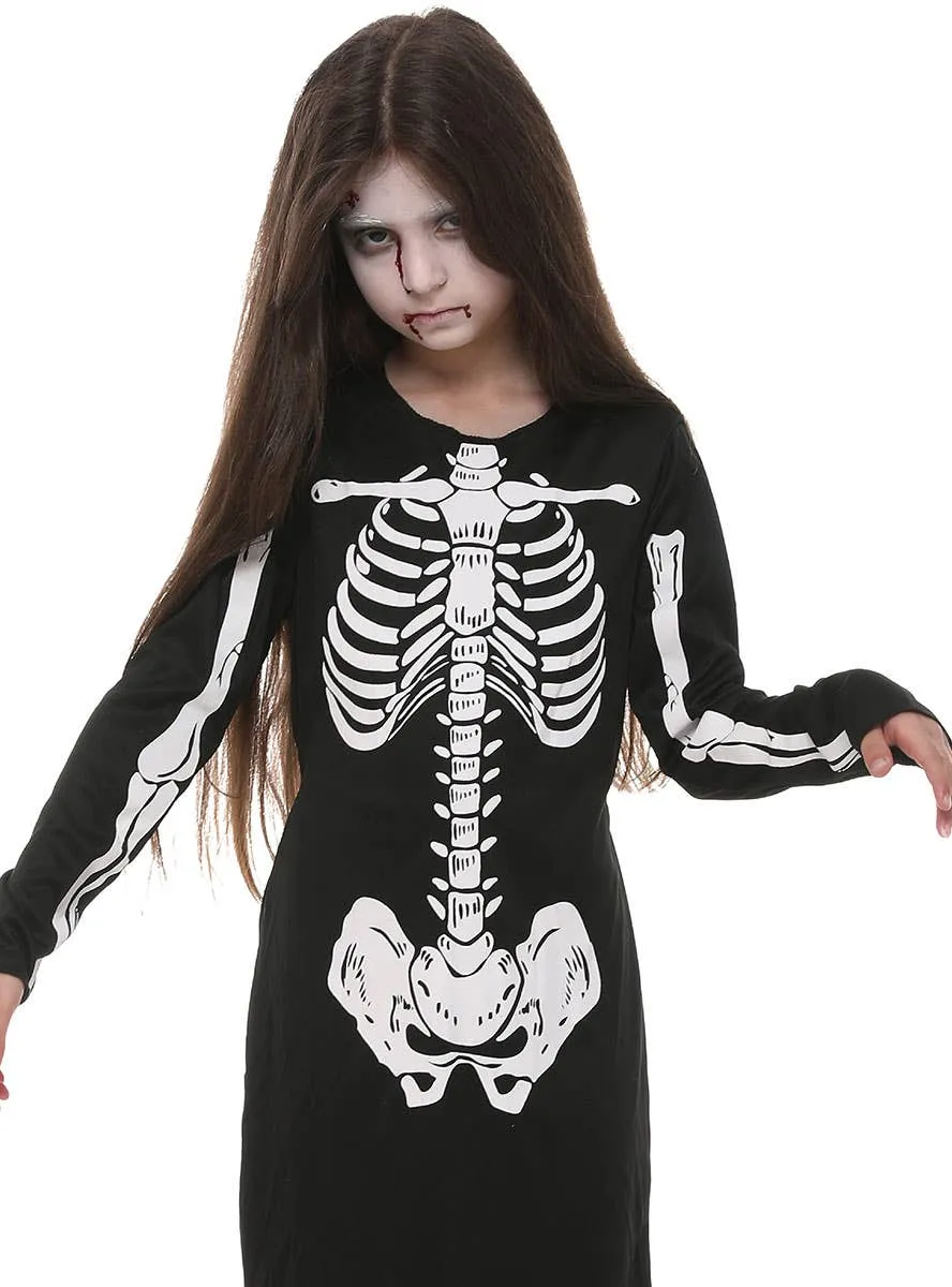 Classic Black and White Skeleton Girls Halloween Costume