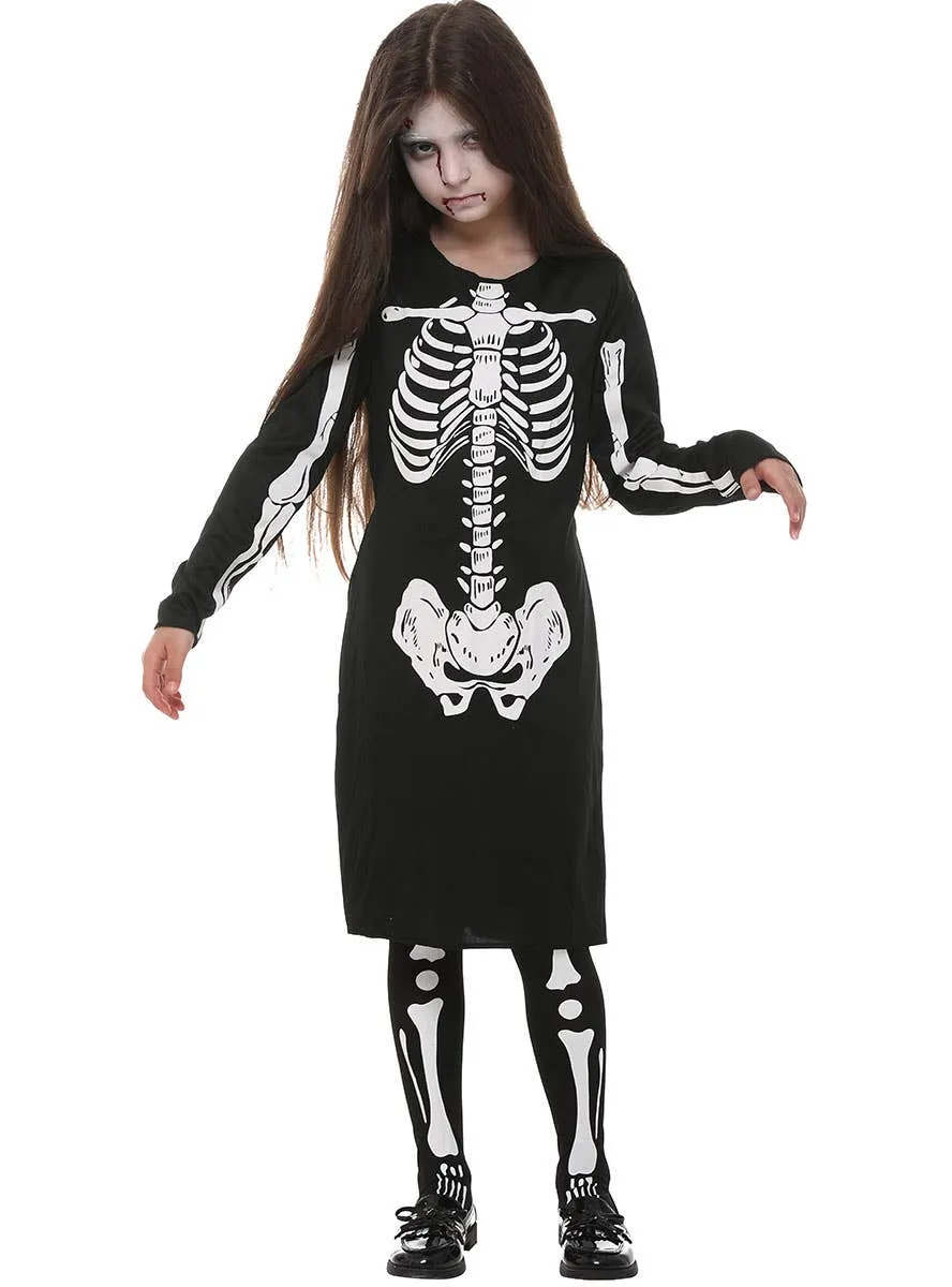 Classic Black and White Skeleton Girls Halloween Costume