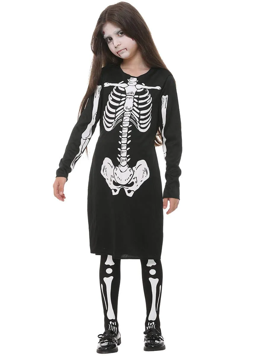 Classic Black and White Skeleton Girls Halloween Costume