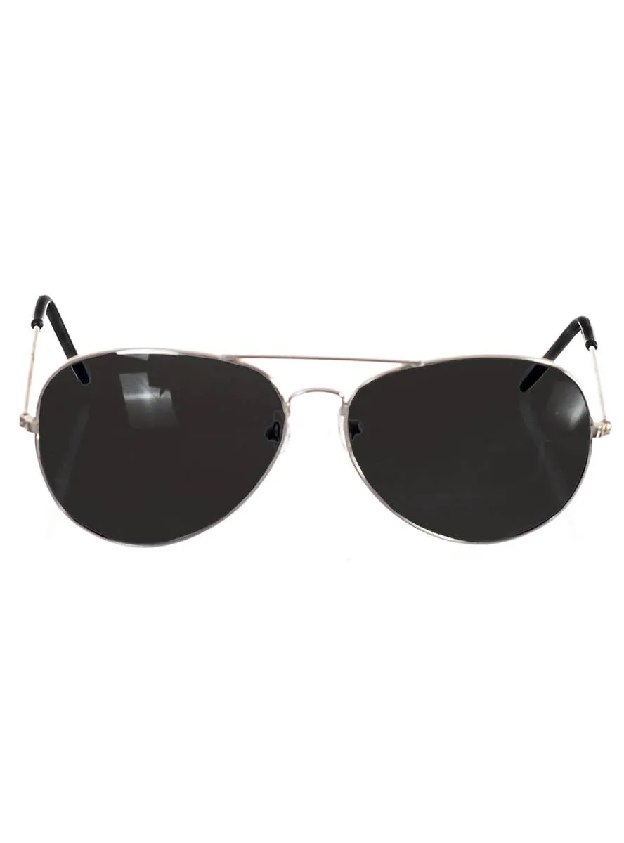 Classic Black Aviator Costume Glasses with Silver Frames