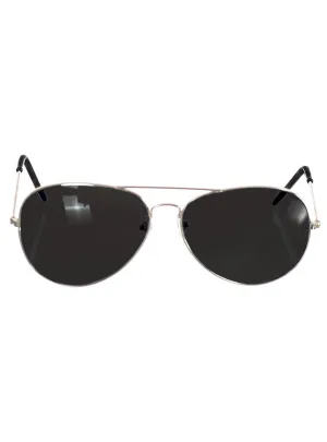 Classic Black Aviator Costume Glasses with Silver Frames