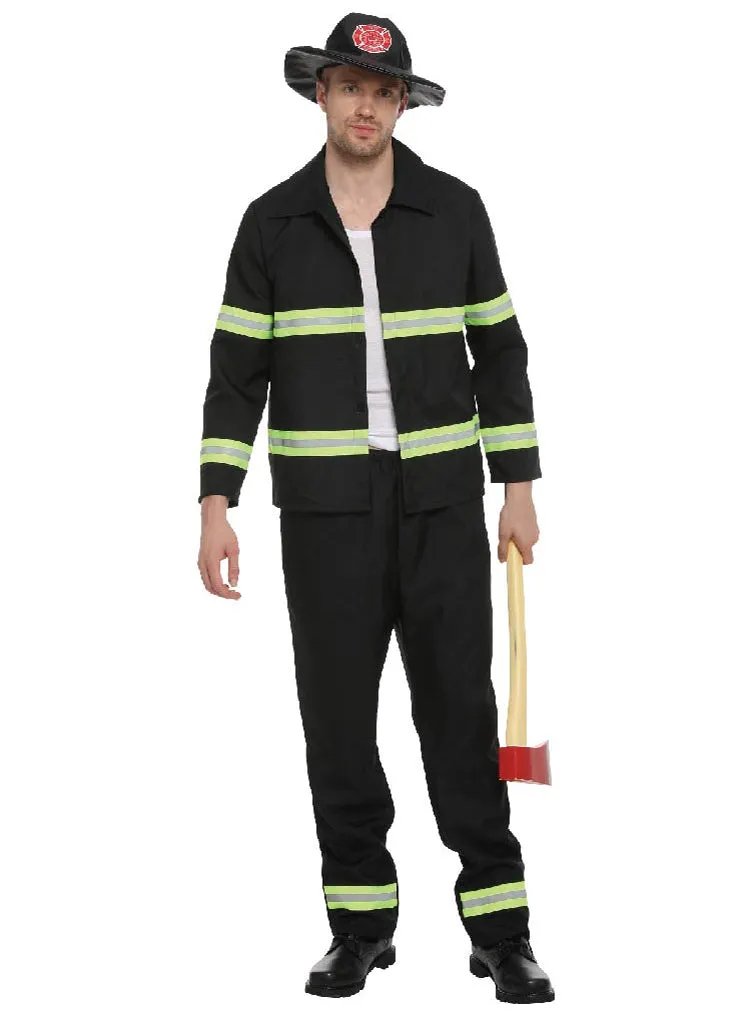 Classic Black Firefighter Uniform Mens Costume