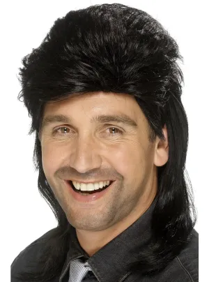 Classic Black Mullet Mens 80s Costume Wig