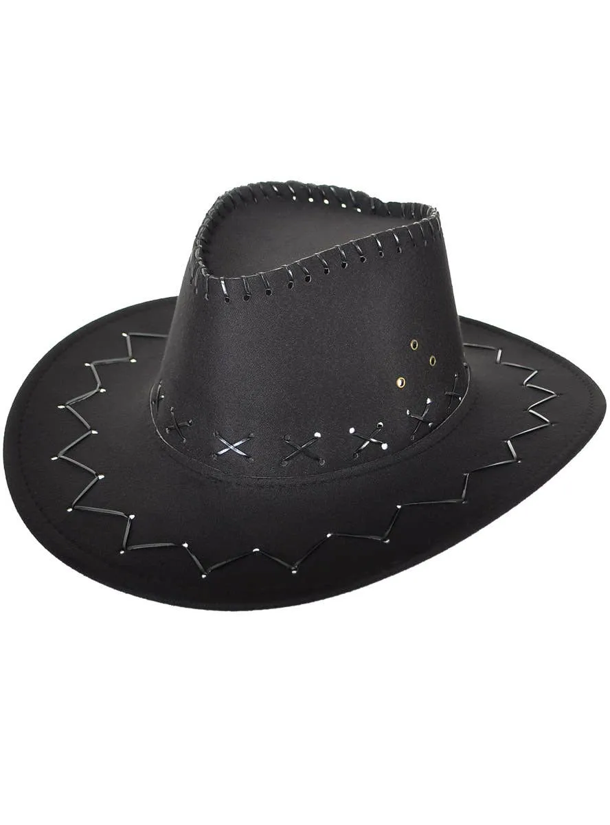 Classic Black Suede Cowboy Hat Costume Accessory