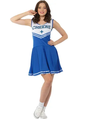 Classic Blue Cheerleader Womens Fancy Dress Costume