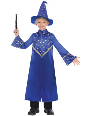 Classic Blue Wizard Boys Fancy Dress Costume