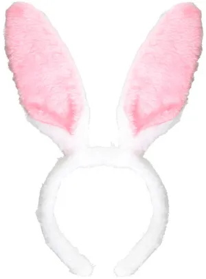 Classic Furry White and Pink Bunny Ears on Headband