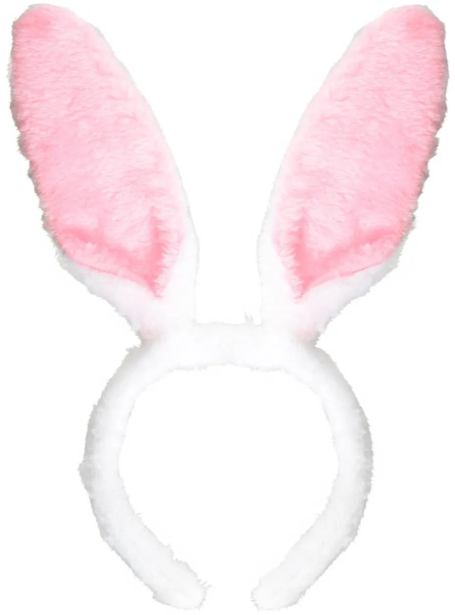Classic Furry White and Pink Bunny Ears on Headband