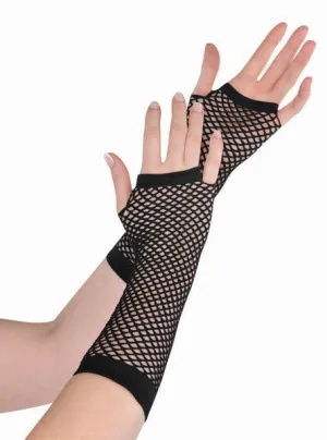 Classic Long Black Fingerless Fishnet Gloves