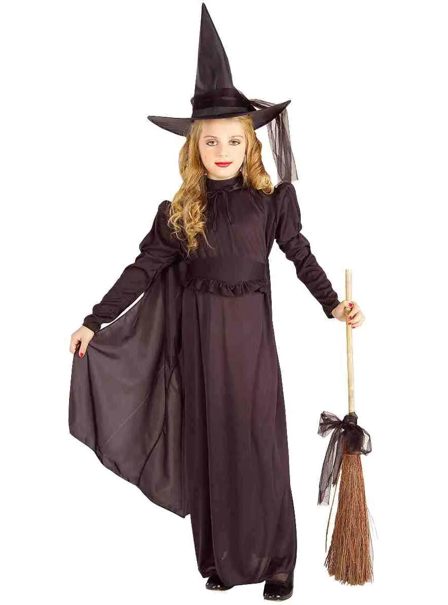 Classic Long Black Witch Girls Halloween Costume