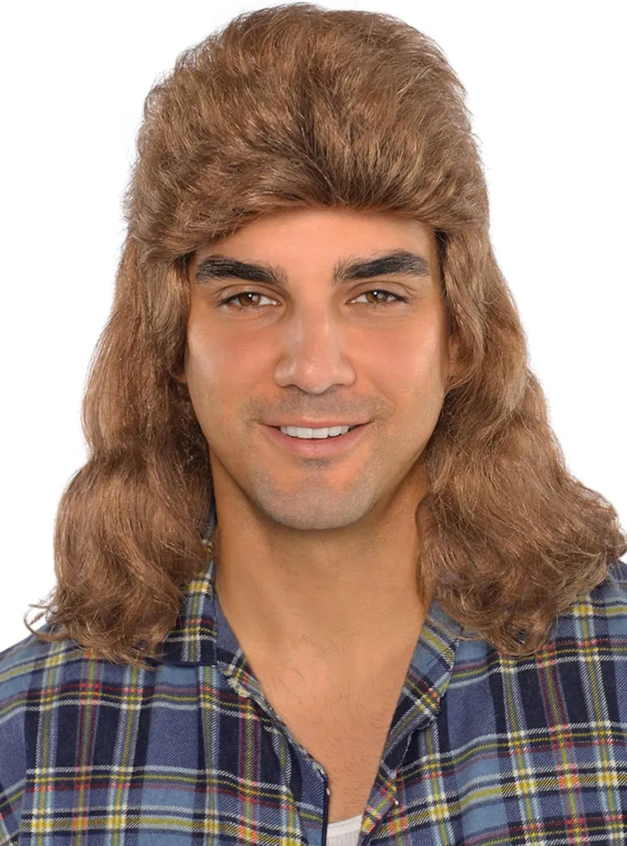 Classic Mens 1980s Brown Bogan Mullet Costume Wig