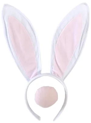 Classic Pink and White Bunny Ears and Tail Accessory Set