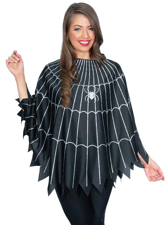 Classic Spiderweb Print Womens Halloween Costume Poncho