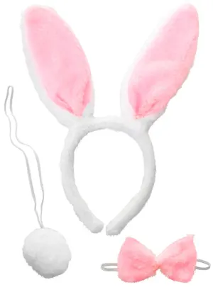 Classic White and Pink Fur Bunny Ears Accessory Set