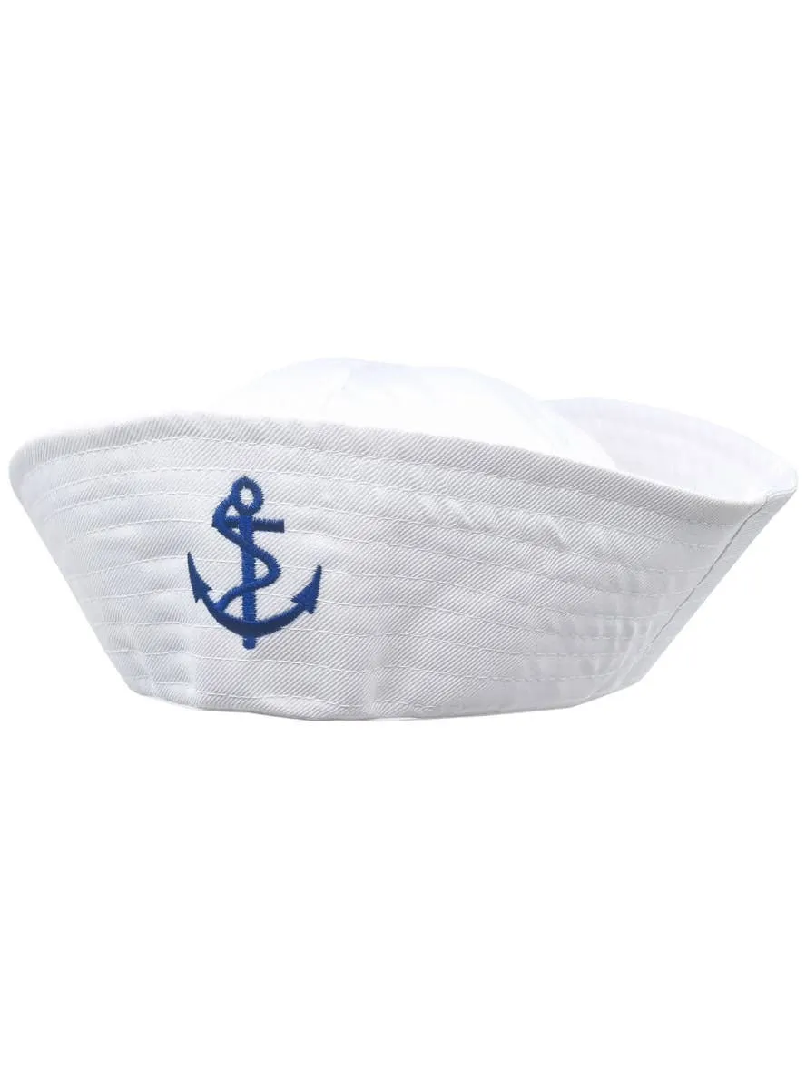 Classic White Sailor Gob Costume Hat with Anchor