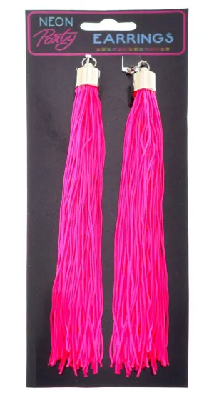 Clip On Hot Pink Tassel 1980s Novelty Earrings