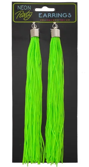 Clip On Neon Green Tassel 1980s Novelty Earrings