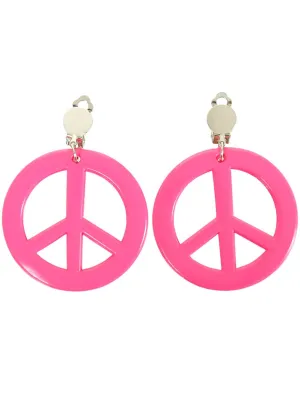 Clip-on Pink 70s Peace Sign Hippie Costume Earrings