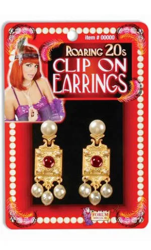 Clip On Roaring 20s Gold Costume Earrings with Pearls