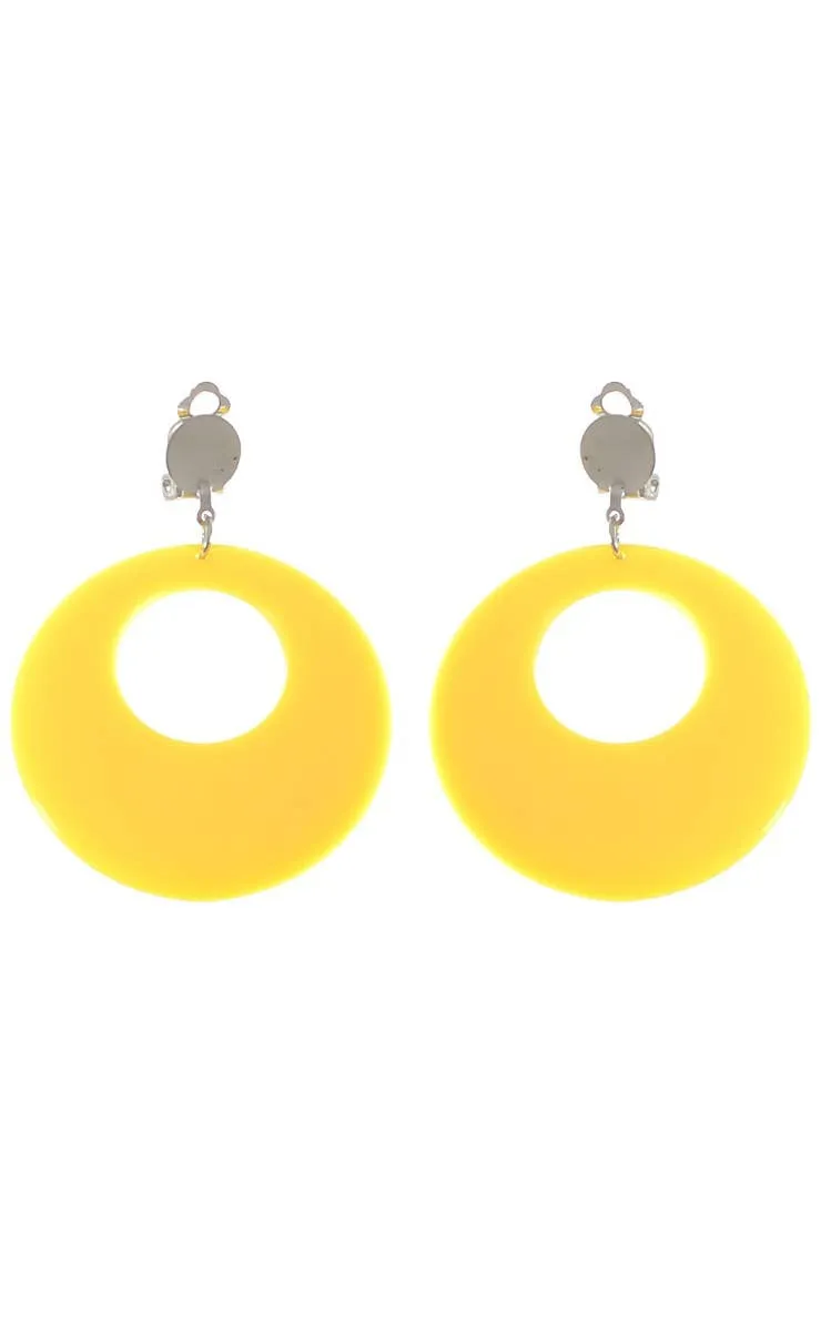 Clip On Round Yellow Novelty Earrings