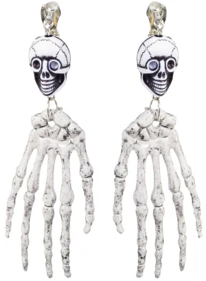 Clip On Skeleton Hand and Skulls Halloween Earrings