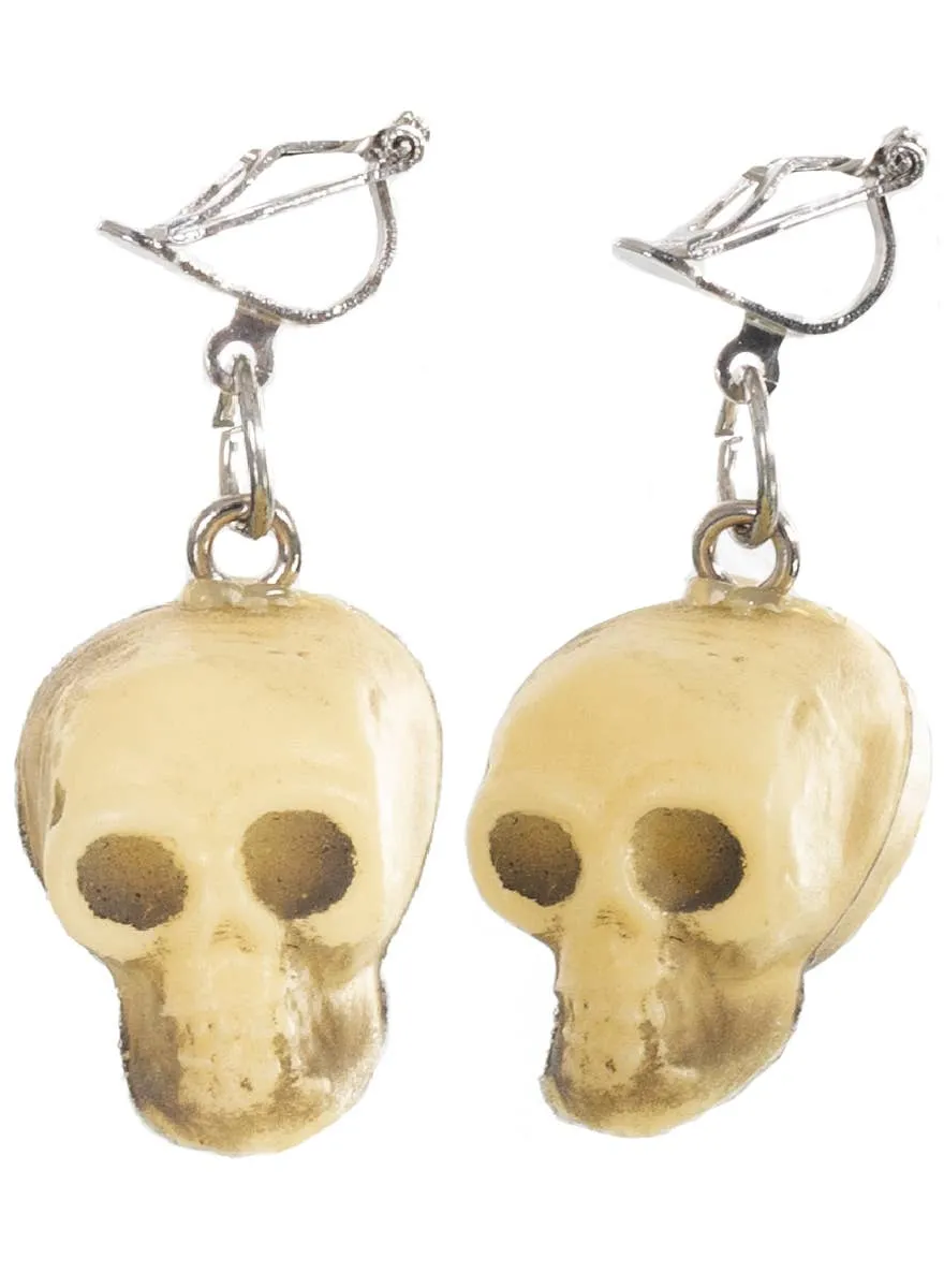 Clip on Skull Halloween Costume Earrings