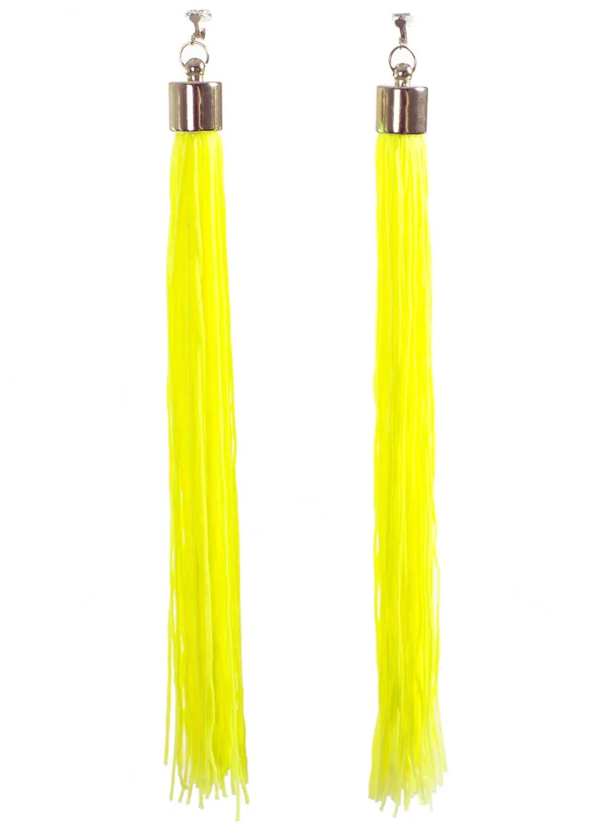 Clip On Yellow Tassel 1980s Costume Earrings