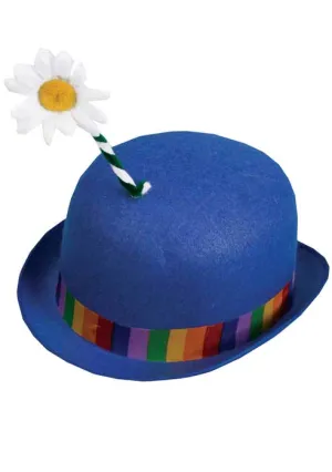 Clown Bowler Hat With Flower In Blue