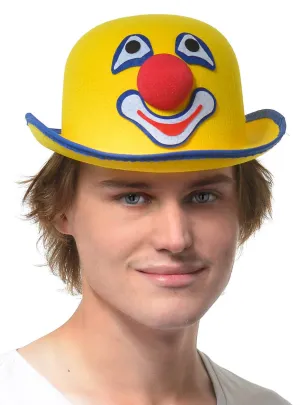 Clown Face Adults Yellow Bowler Costume Hat