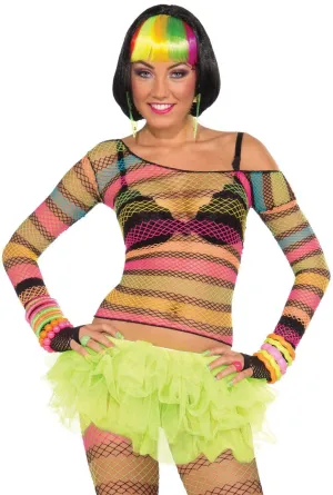 Club Candy Rainbow Rave Womens Fishnet Top