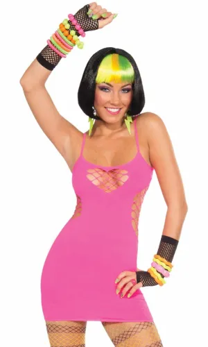 Club Candy Womens Neon Pink Fishnet Costume Dress