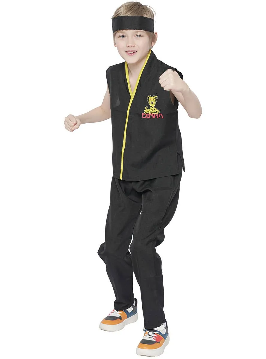 Cobra Boys Black Karate Kid Fancy Dress Costume